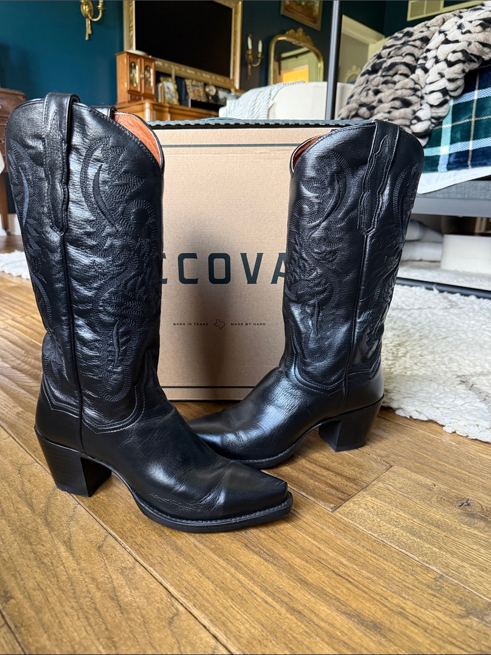 Dan Post black leather cowboy boots - Picture 3 of 8